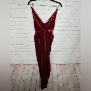 Express pleated v-neck adjustable straps pockets velour one piece jumpsuit, sz 4